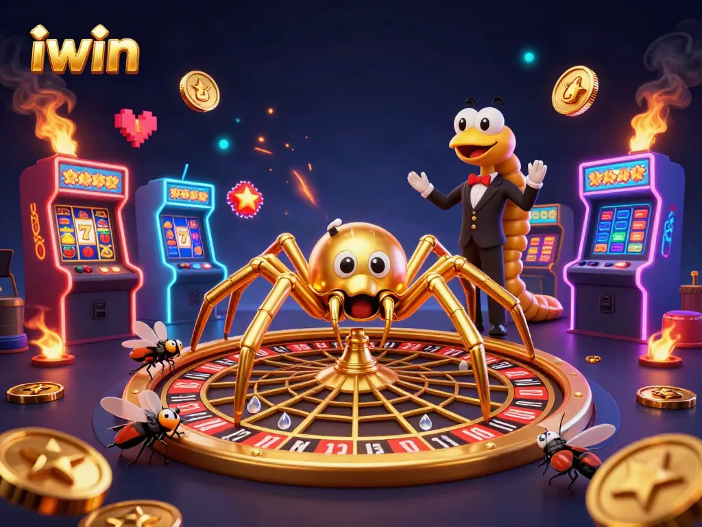 iwin unleashes excitement in a vibrant casino scene with colorful slot reels and dynamic game characters.