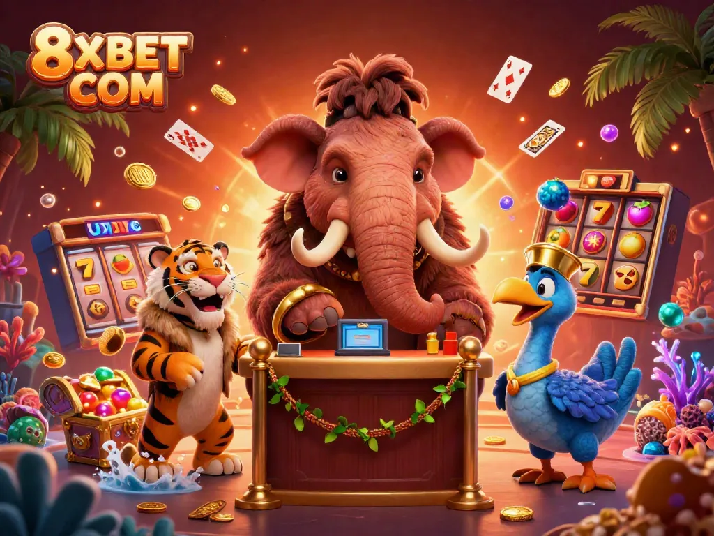 Experience exciting gameplay at 8XBET COM with vibrant characters and casino-themed elements.