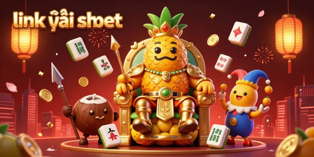 Experience thrilling action at the vibrant casino with link vào shbet featuring a gold pineapple king and festive game elements.