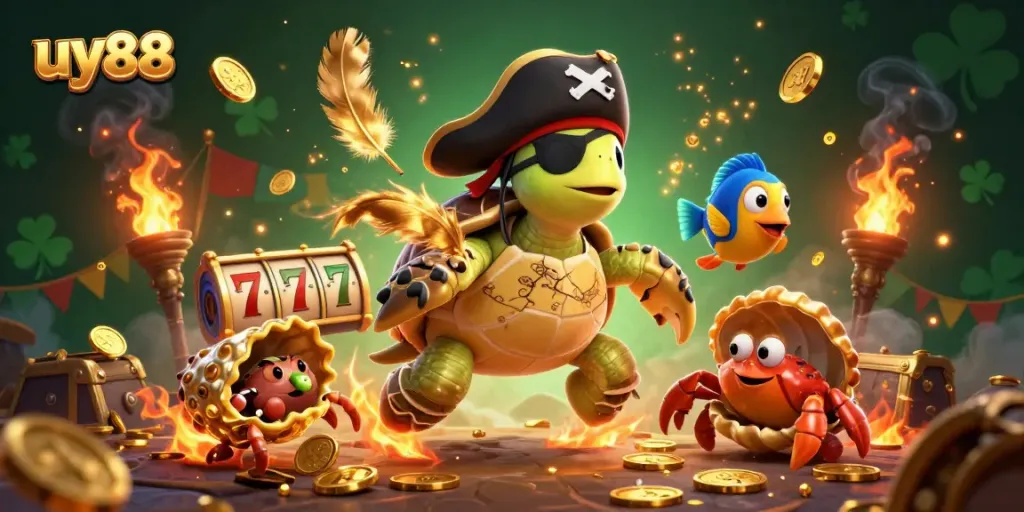 Experience the exciting world of uy88 with a fun, colorful 3D casino scene featuring animated characters and dynamic game elements.