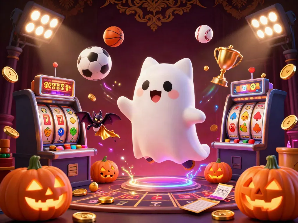Experience thrilling gameplay with 789win in this vibrant haunted casino scene featuring playful spirits, jackpots, and sports elements.