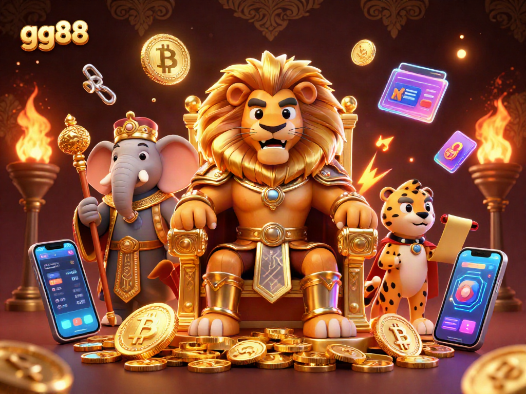 Experience vibrant gaming with gg88's majestic lion king and crypto elements in a vibrant online casino.