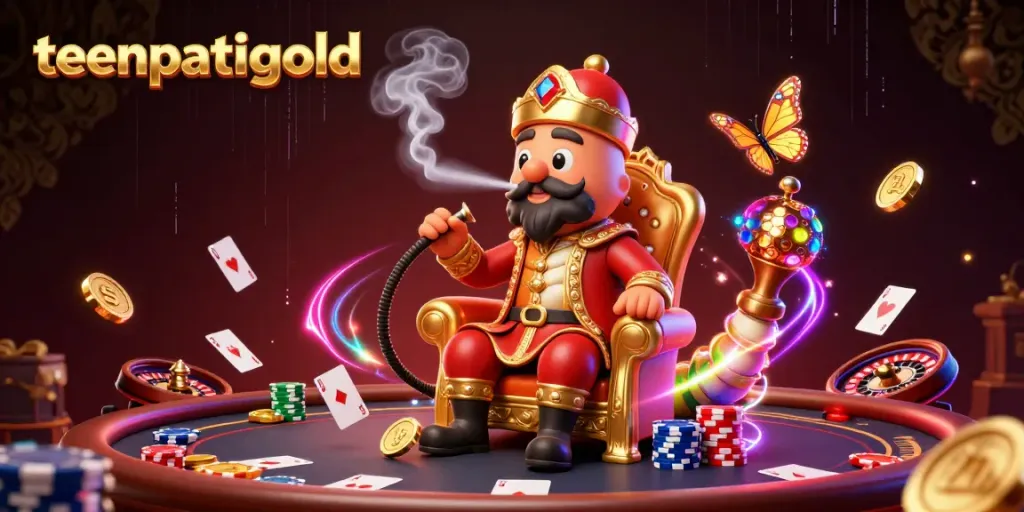 Engage in thrilling action with teenpatiigold, featuring a whimsical caterpillar master and dynamic poker elements.