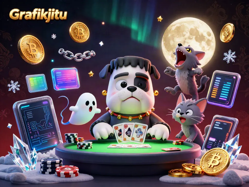 Join the thrilling world of Grafikjitu with a cartoon Frankenstein bulldog dealer at a casino table.
