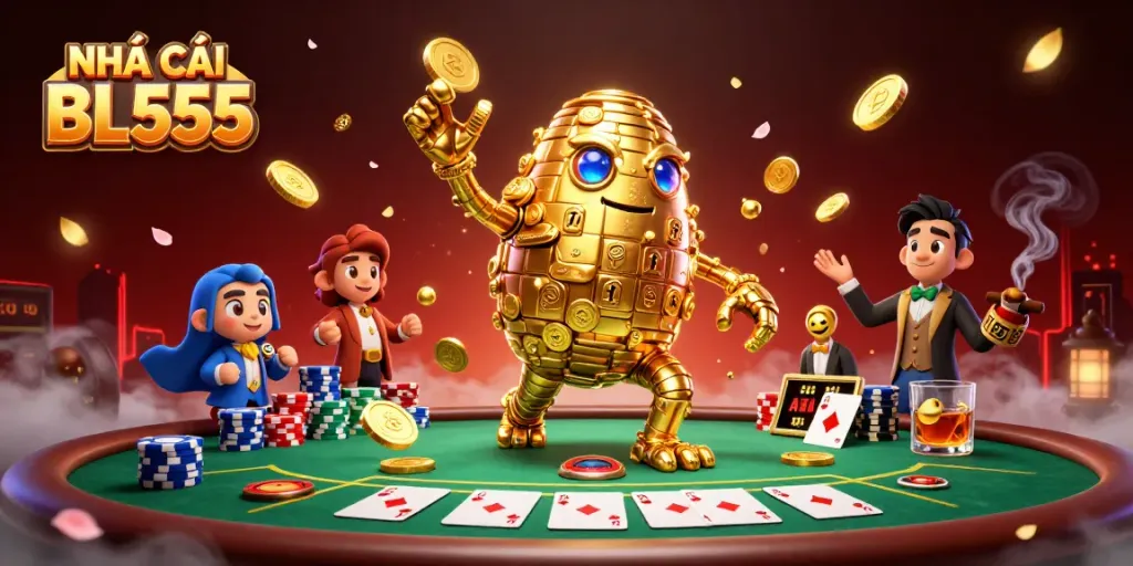 Feel the excitement at NHÀ CÁI BL555 with a dazzling 3D scene showcasing games like poker mixes.