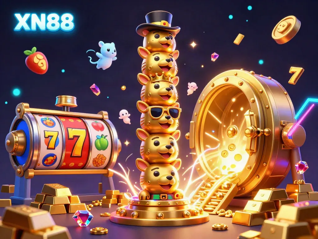 Engage with the XN88 vibrant slot scene featuring animated characters and dynamic casino elements.
