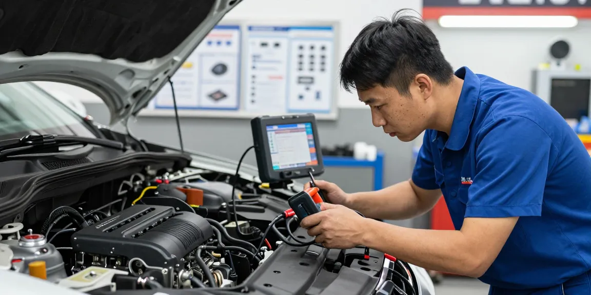 Ignition Repair Raleigh - Skilled technician diagnosing ignition system issues in a clean automotive workshop.