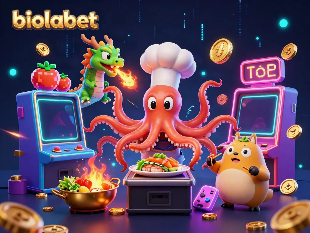 Enjoy thrilling slots at biolabet with vibrant 3D characters and arcade elements in a colorful casino backdrop.
