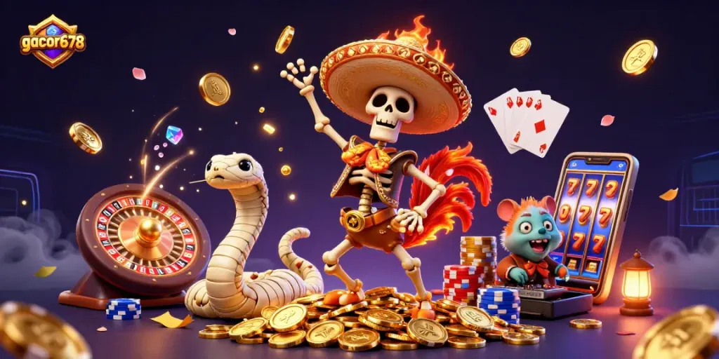 Experience vibrant gameplay with gacor678, showcasing a lively casino scene filled with characters and rich graphics.
