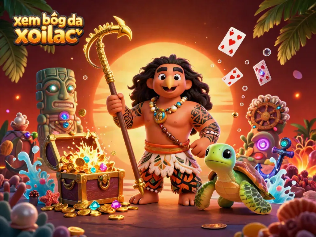Engage in xem bóng đá xoilac tv while enjoying a vibrant scene of a Polynesian demigod and colorful elements.