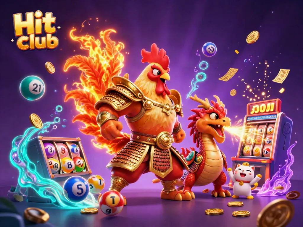 Hit club showcases a lively 3D casino scene with vibrant characters and dynamic game elements, perfect for game enthusiasts.