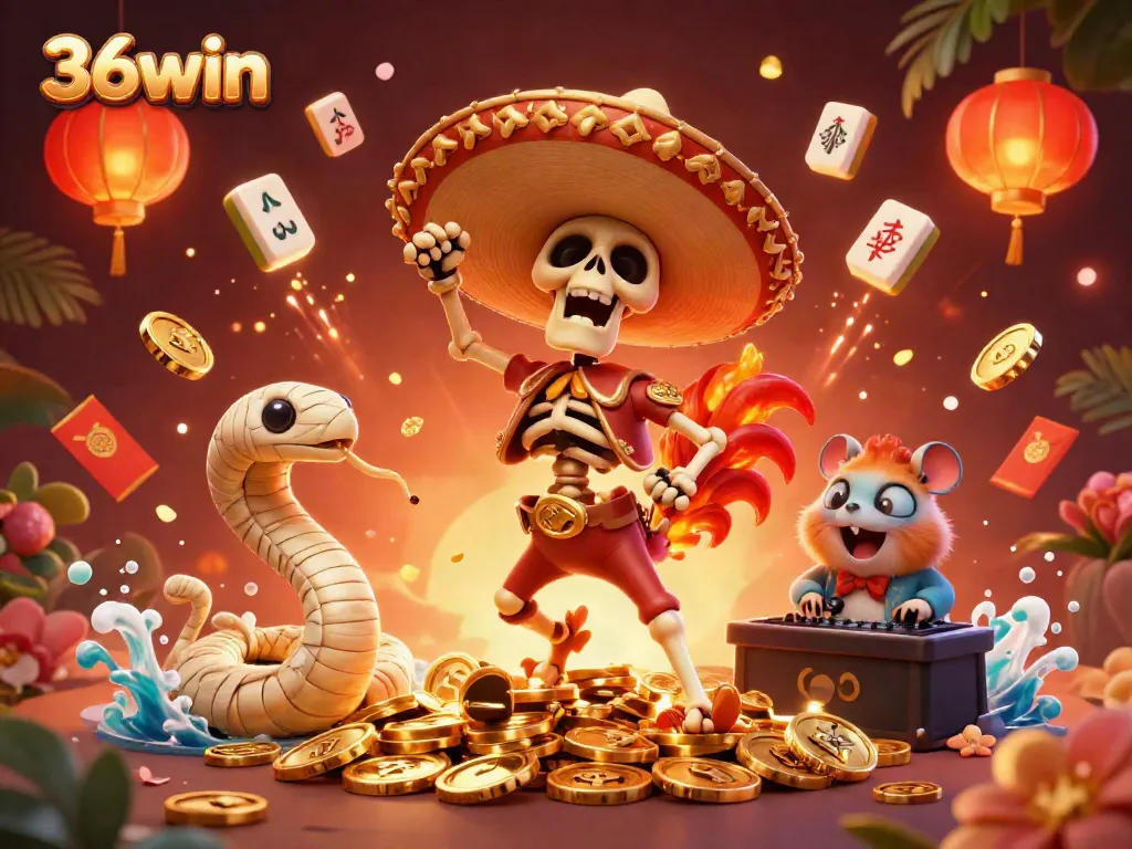Experience thrilling wins with 36win's vibrant casino celebration in a dynamic digital illustration.