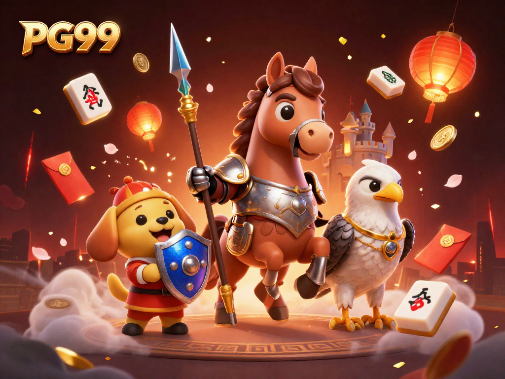 Engage with PG99 as a knight character wields a lance in a vibrant, dynamic casino scene.