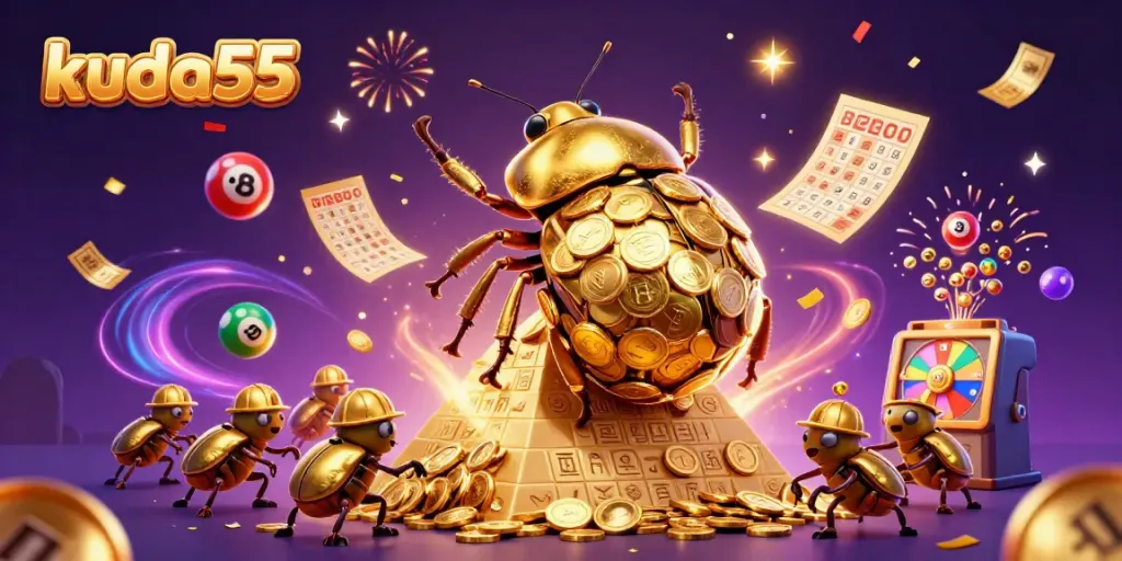 Bermain slot dengan kuda55, simbol keberuntungan dan jackpot gemerlap.